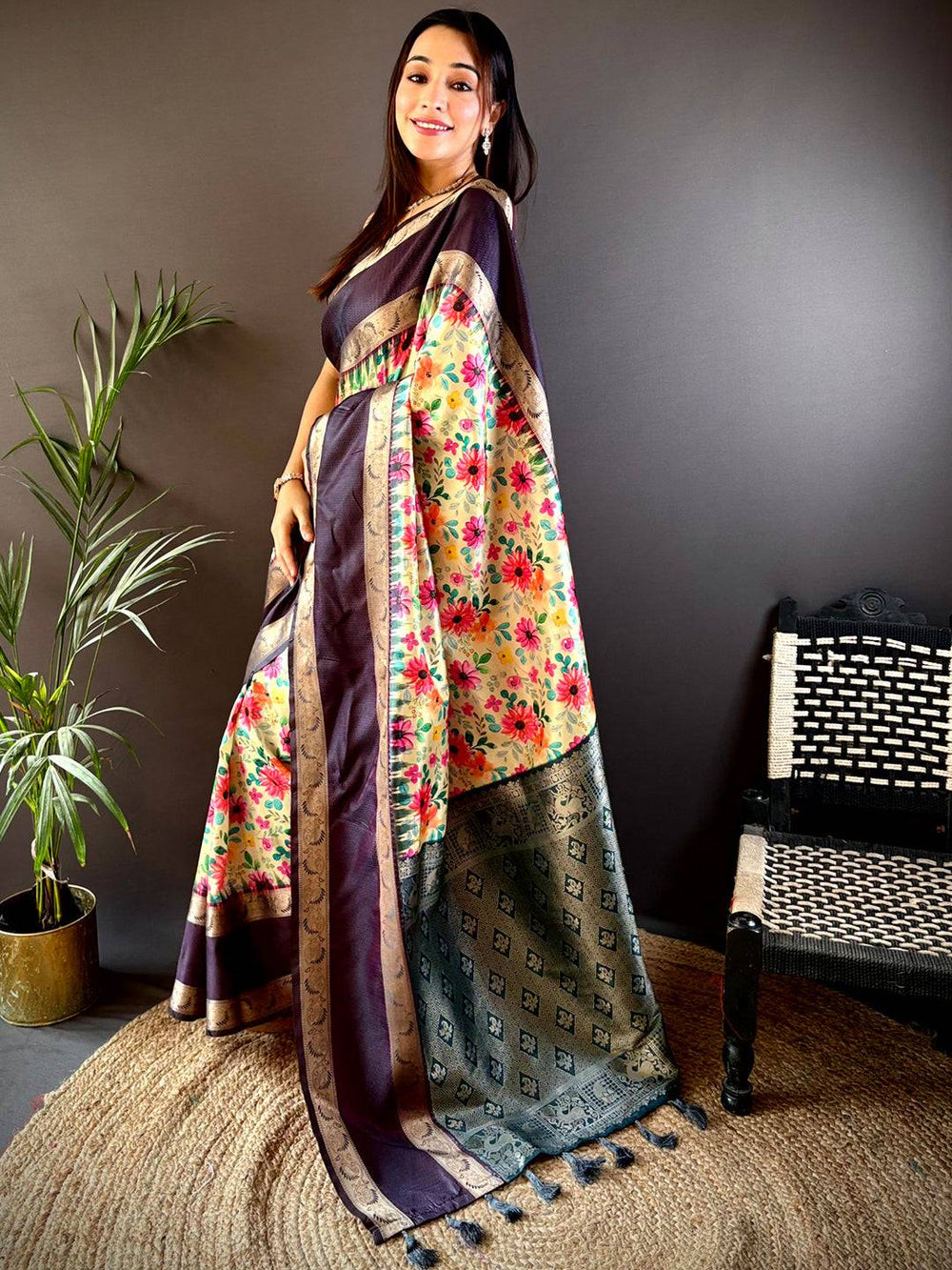 Wedding Wear Navy Blue Color Banarasi Soft Silk Saree