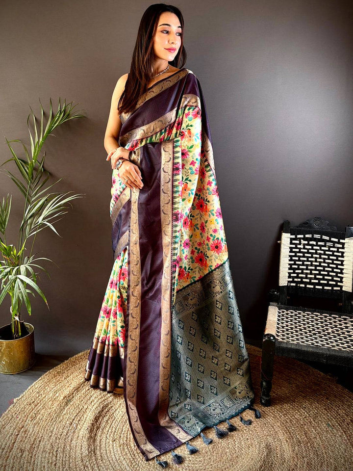 Wedding Wear Navy Blue Color Banarasi Soft Silk Saree