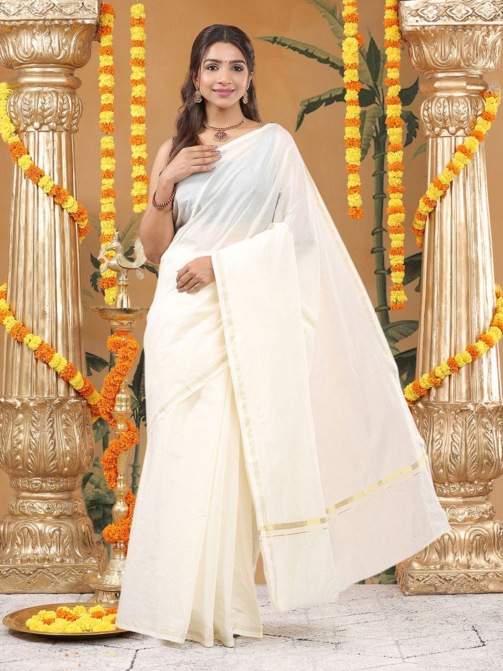 Wedding Wear Off-White Color Cotton Silk Saree