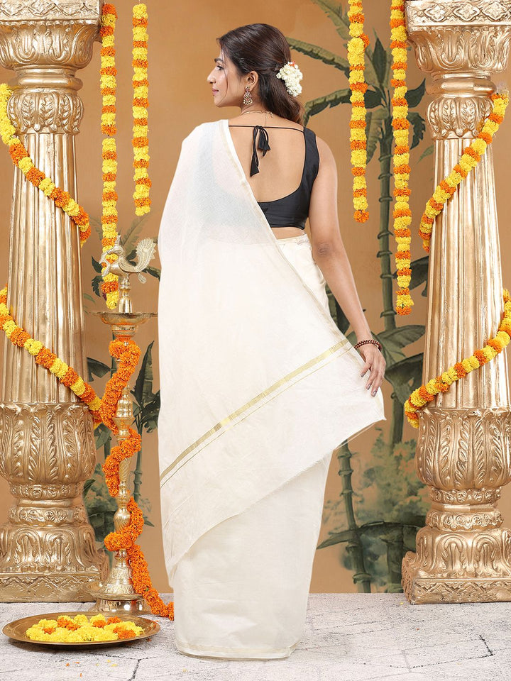 Wedding Wear Off-White Color Cotton Silk Saree