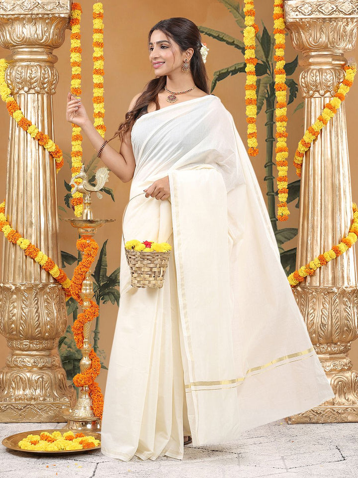 Wedding Wear Off-White Color Cotton Silk Saree