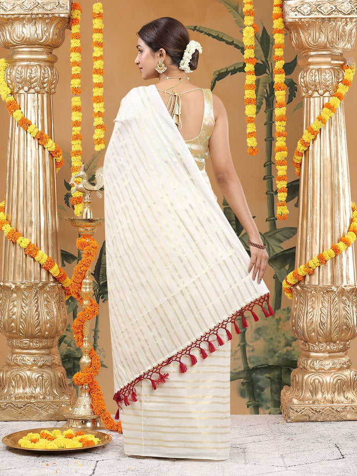 Wedding Wear Off-White Color Cotton Soft Silk Saree