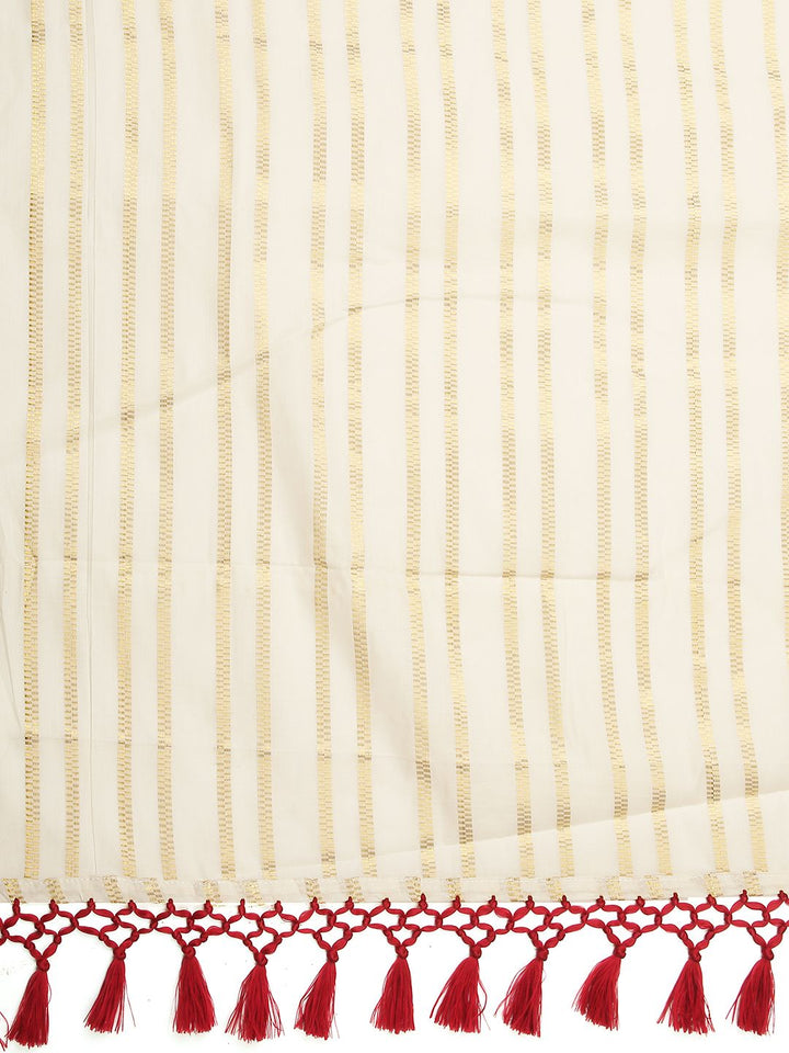 Wedding Wear Off-White Color Cotton Soft Silk Saree