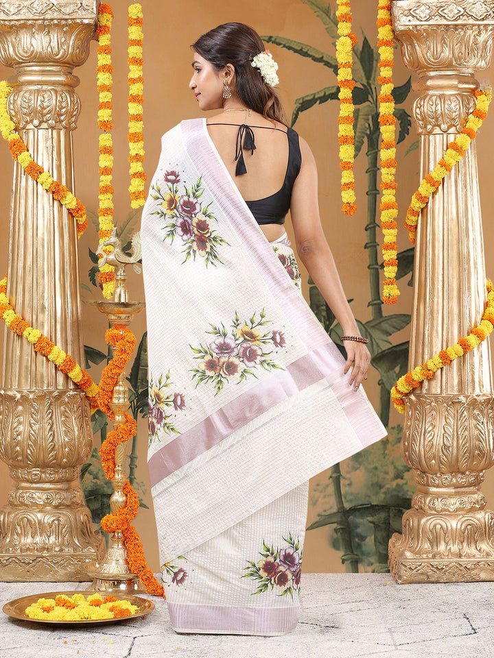 Wedding Wear Off-White Color Cotton Soft Silk Saree