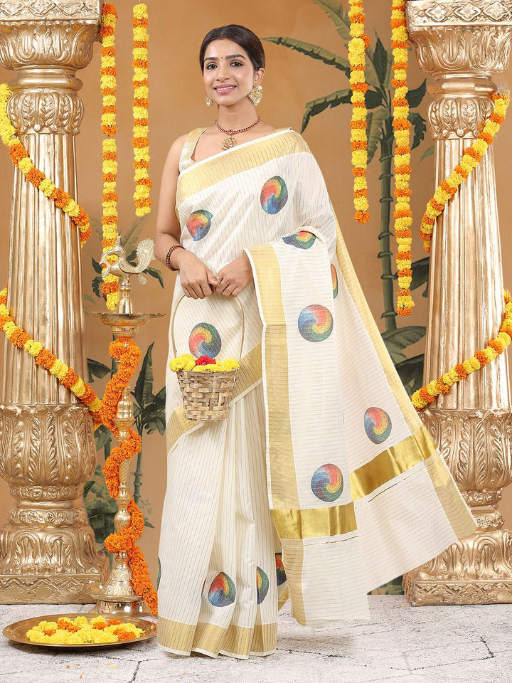 Wedding Wear Off-White Color Cotton Soft Silk Saree