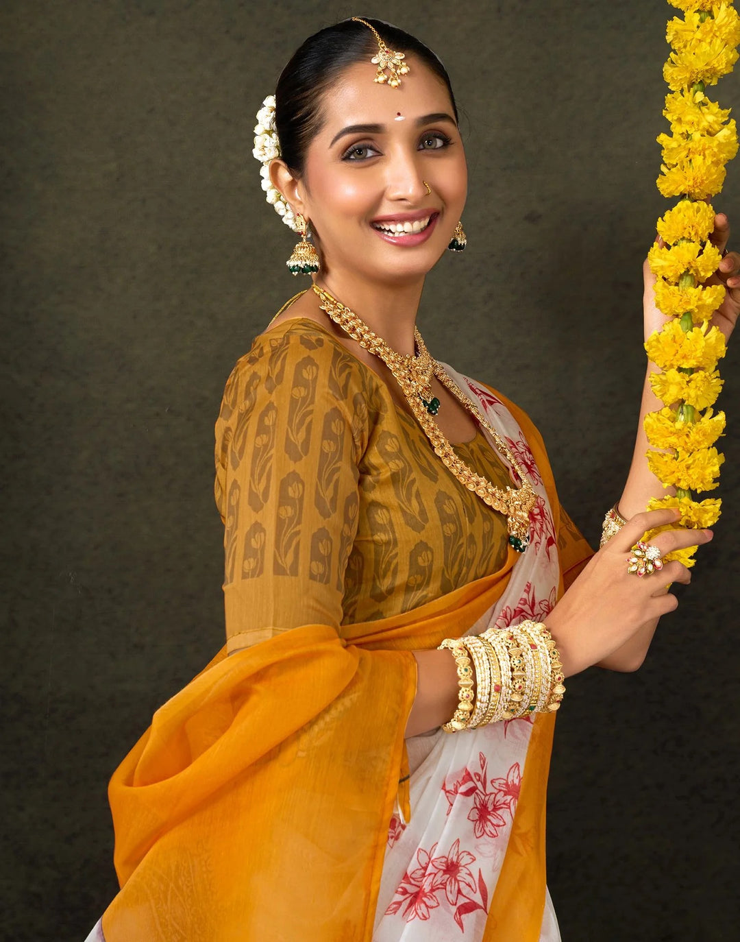 Wedding Wear Off White Color Cotton Saree