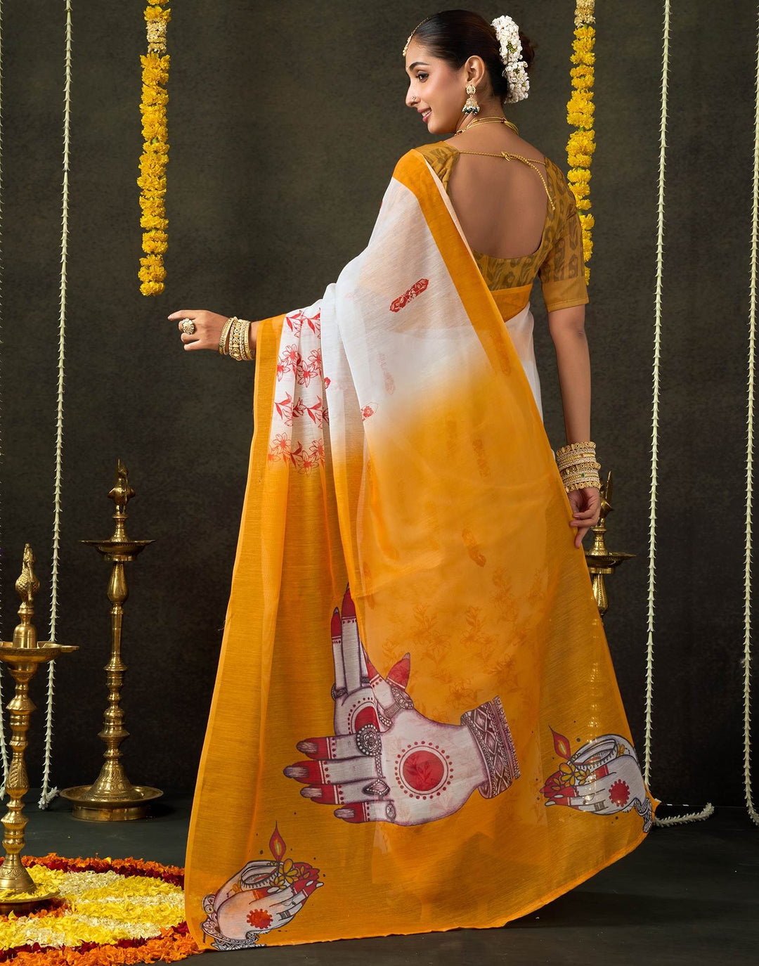 Wedding Wear Off White Color Cotton Saree
