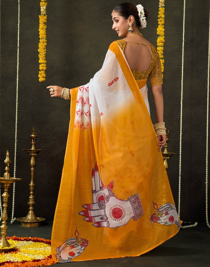 Wedding Wear Off White Color Cotton Saree