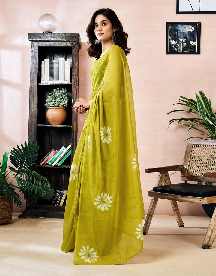 Wedding Wear Olive Green Color Banarasi Silk Printed Saree