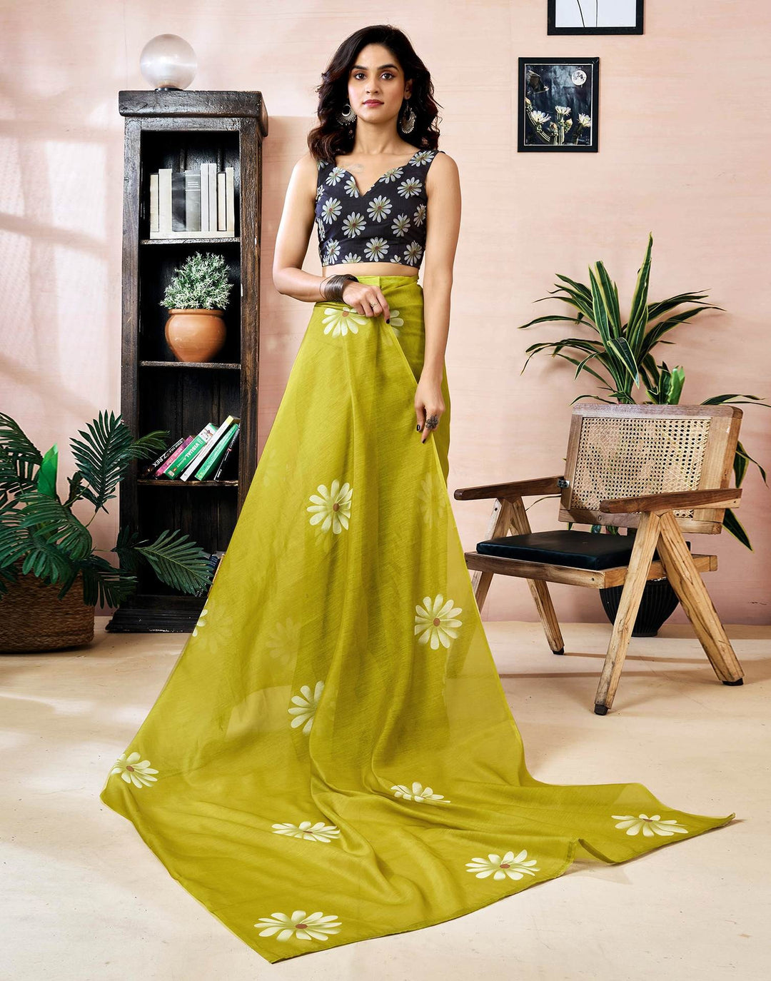 Wedding Wear Olive Green Color Banarasi Silk Printed Saree