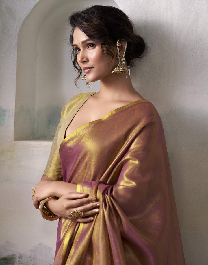Wedding Wear Orange Color Tissue Silk Saree