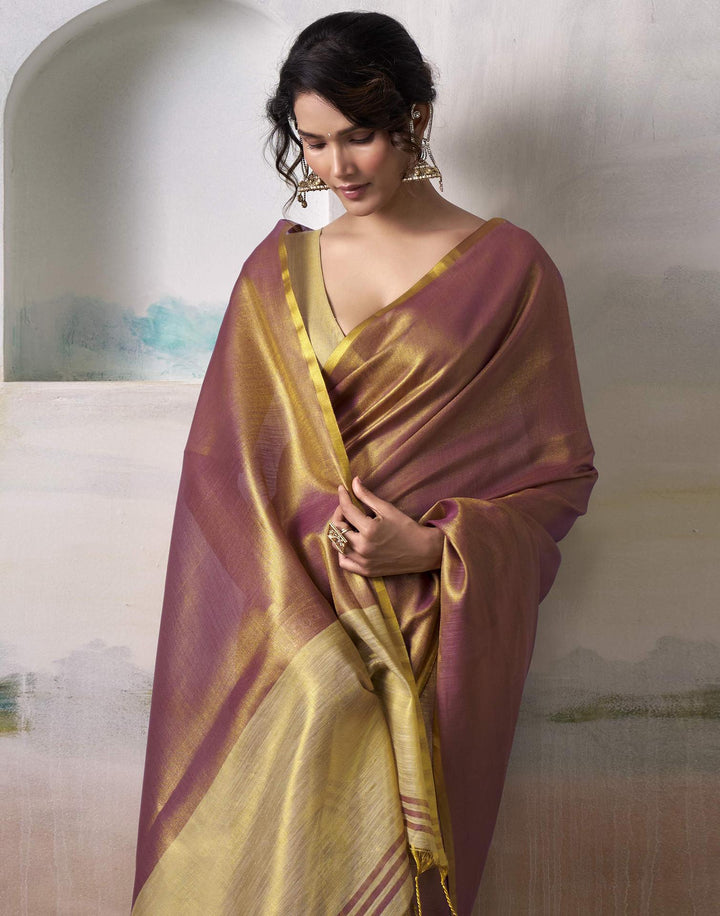 Wedding Wear Orange Color Tissue Silk Saree