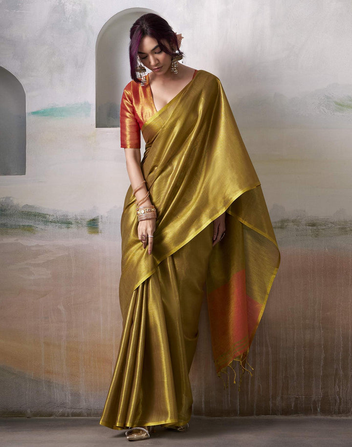 Wedding Wear Orange Color Tissue Silk Saree