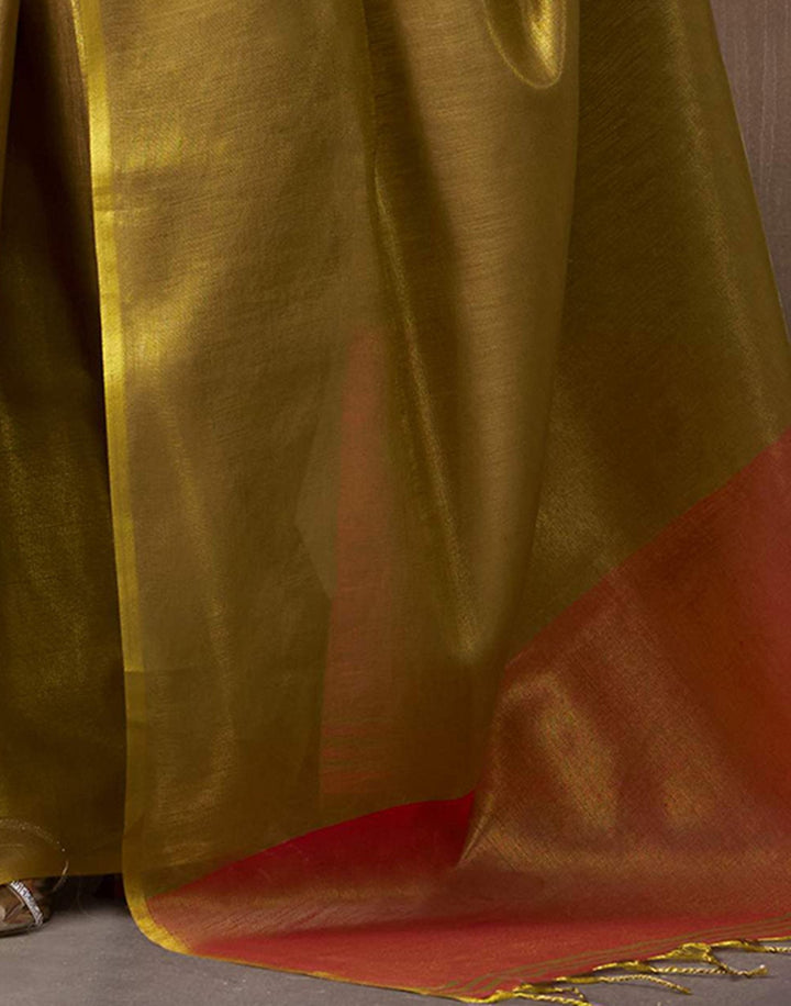 Wedding Wear Orange Color Tissue Silk Saree
