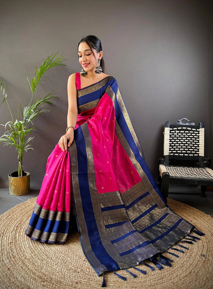 Wedding Wear Pink And Blue Color Banarasi Silk Sarees