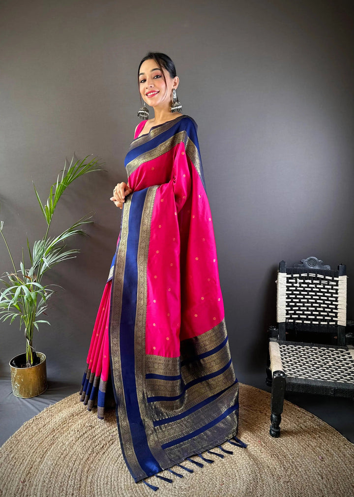 Wedding Wear Pink And Blue Color Banarasi Silk Sarees