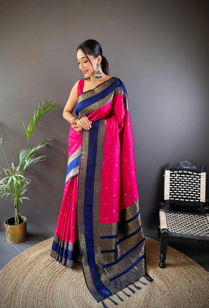 Wedding Wear Pink And Blue Color Banarasi Silk Sarees