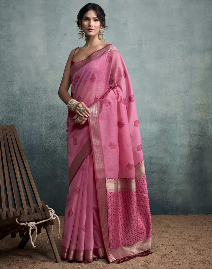 Wedding Wear Pink Color Cotton Silk Saree