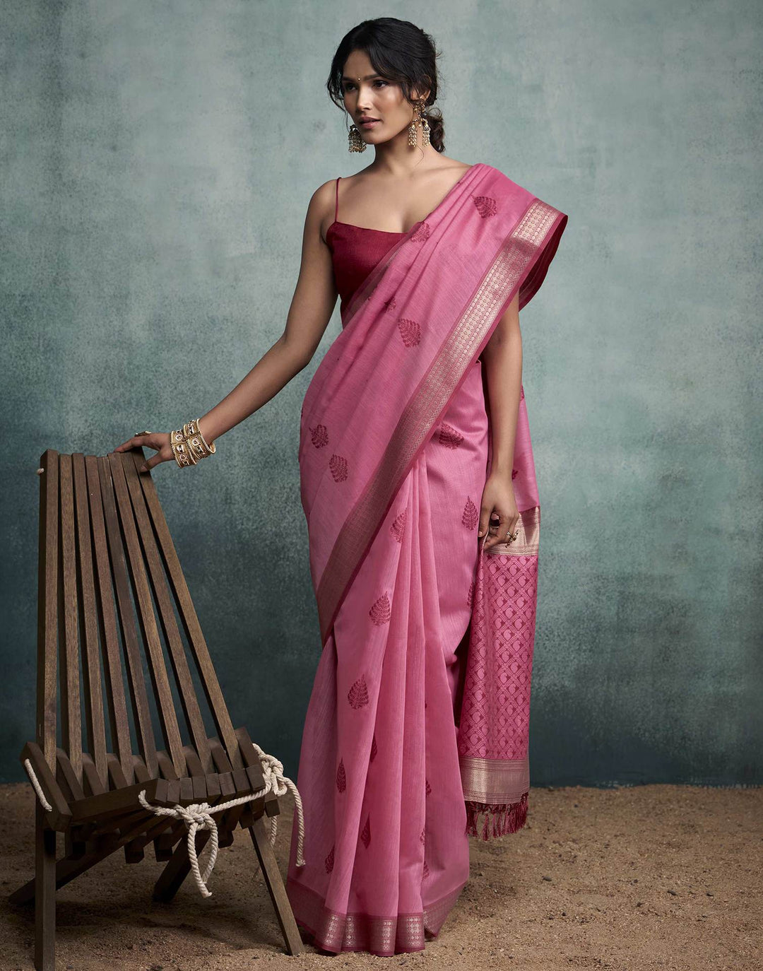 Wedding Wear Pink Color Cotton Silk Saree