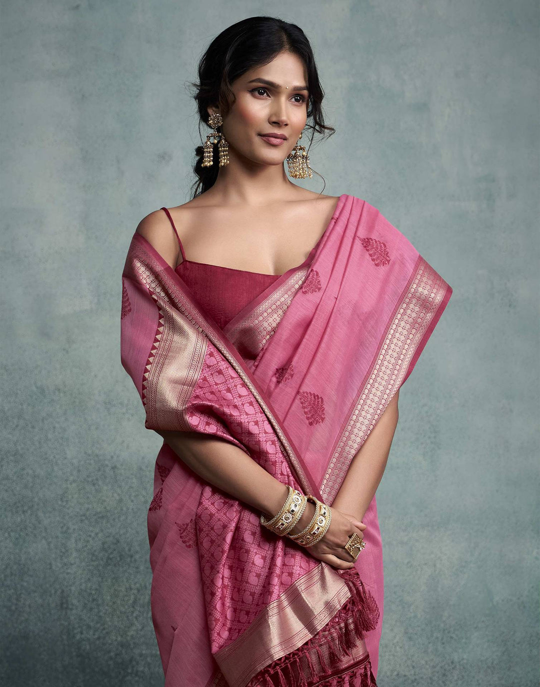 Wedding Wear Pink Color Cotton Silk Saree