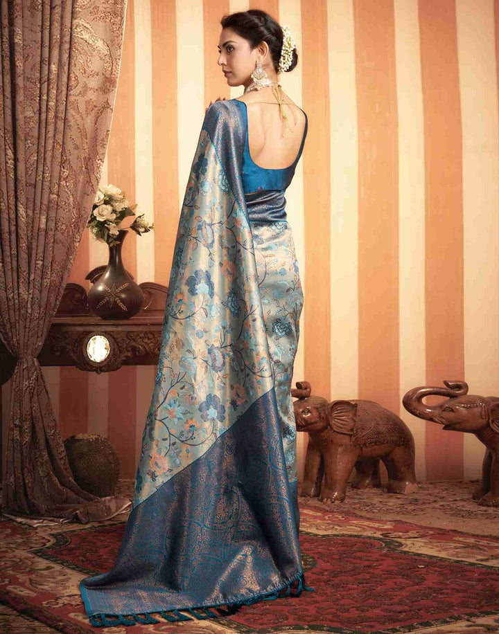 Wedding Wear Rama Blue Color Kanjivaram Silk Saree