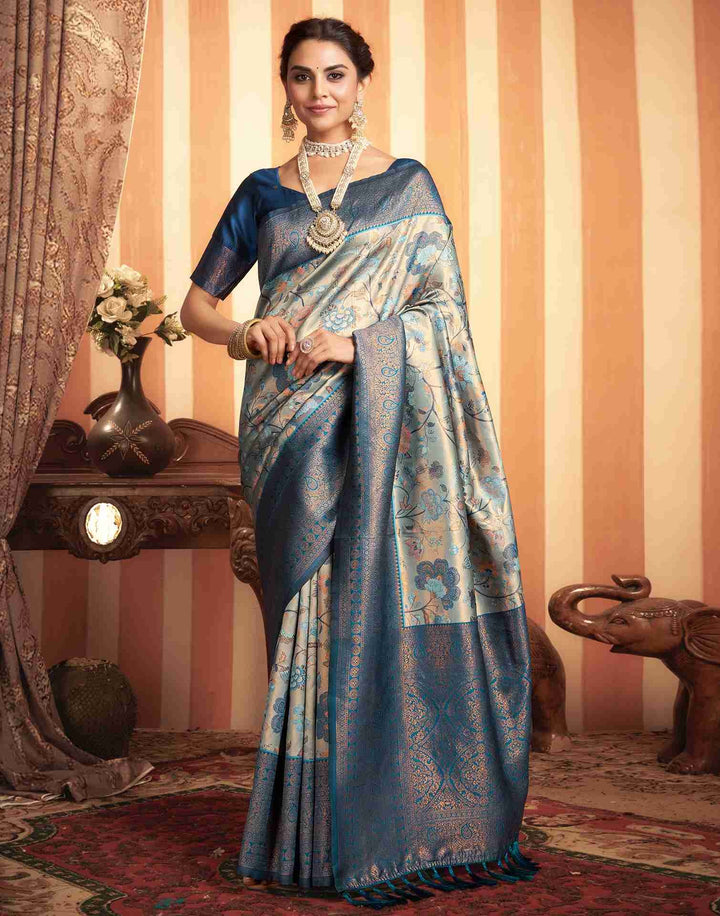 Wedding Wear Rama Blue Color Kanjivaram Silk Saree