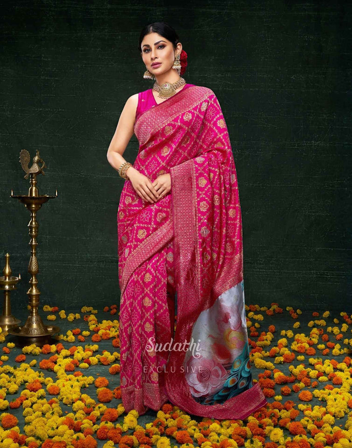 Wedding Wear Rani Pink Color Banarasi Saree