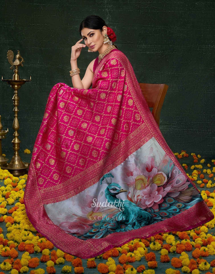 Wedding Wear Rani Pink Color Banarasi Saree