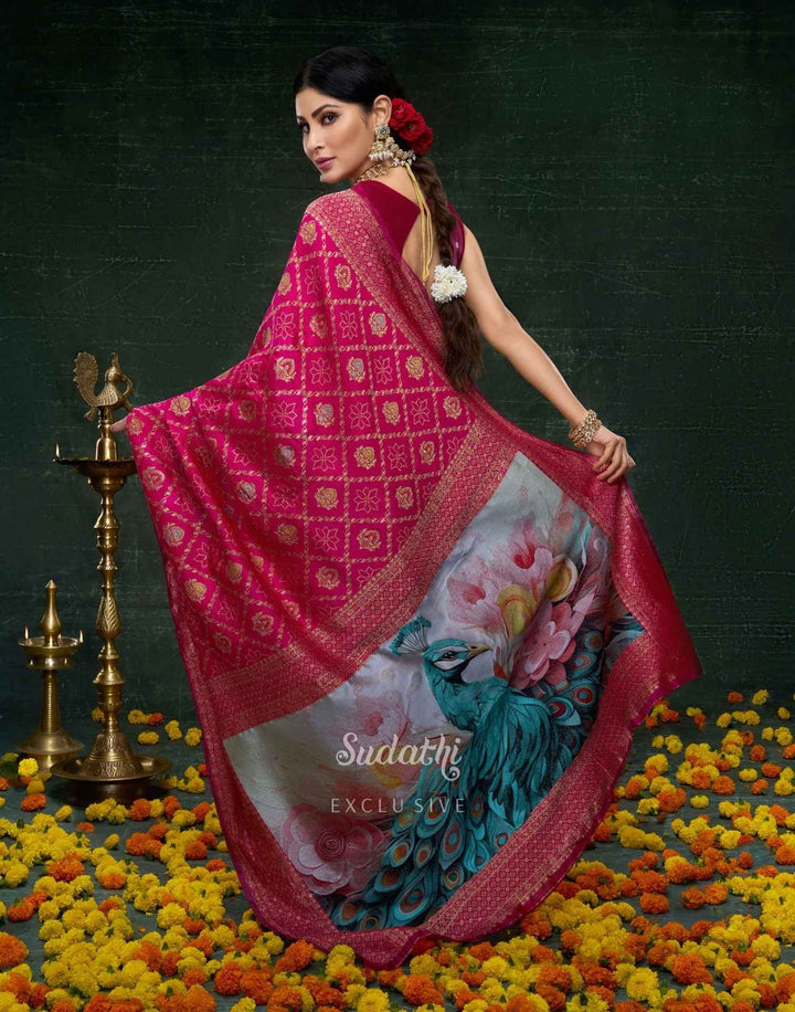 Wedding Wear Rani Pink Color Banarasi Saree