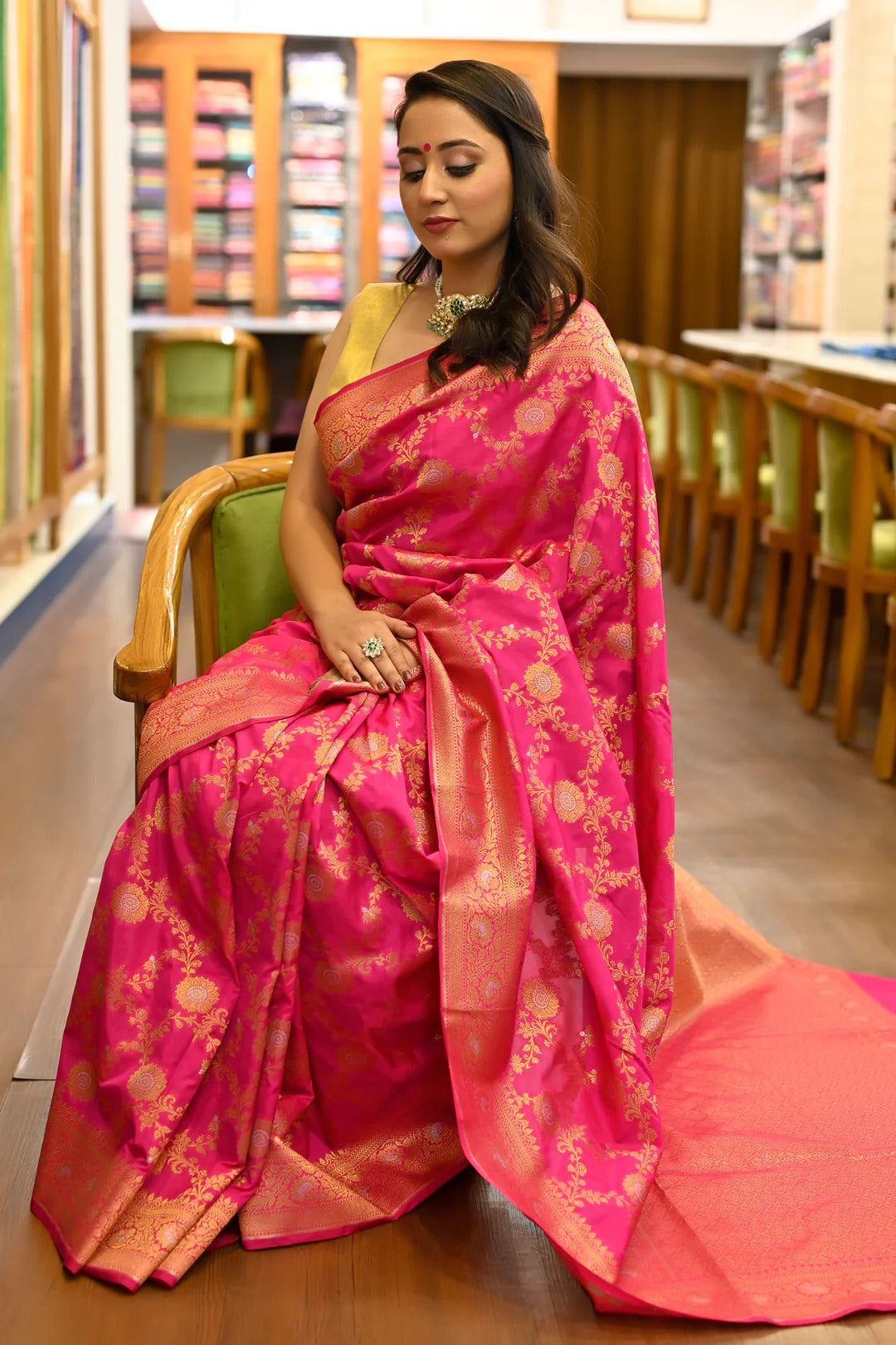 Wedding Wear Rani Pink Color Banarasi Silk Saree With Meena Work
