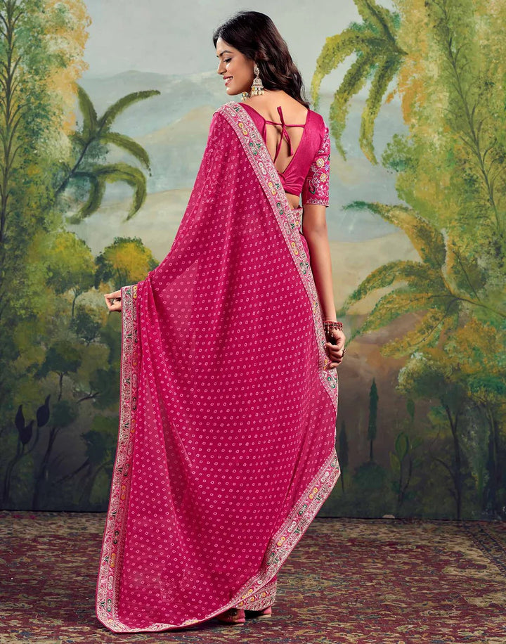 Wedding Wear Rani Pink Color Bandhani Saree