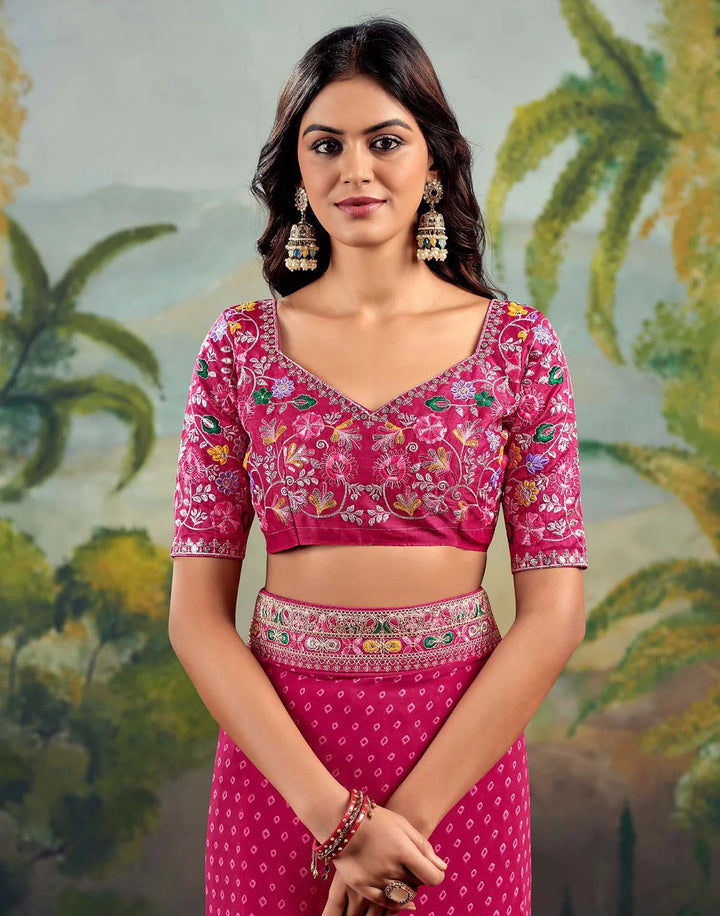 Wedding Wear Rani Pink Color Bandhani Saree
