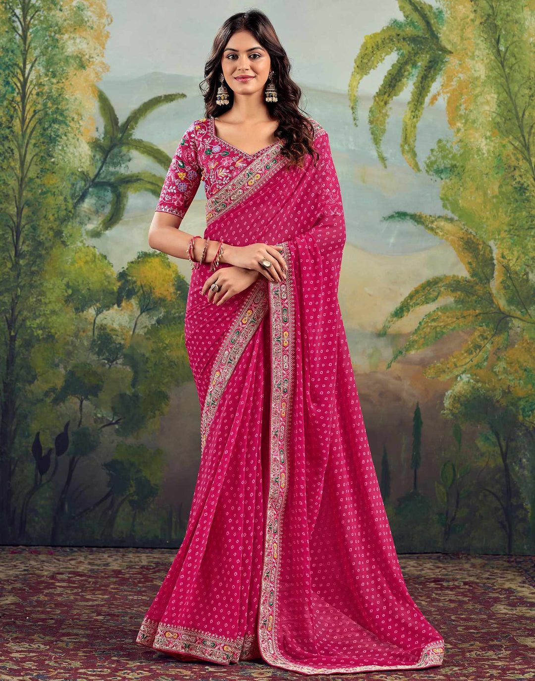 Wedding Wear Rani Pink Color Bandhani Saree