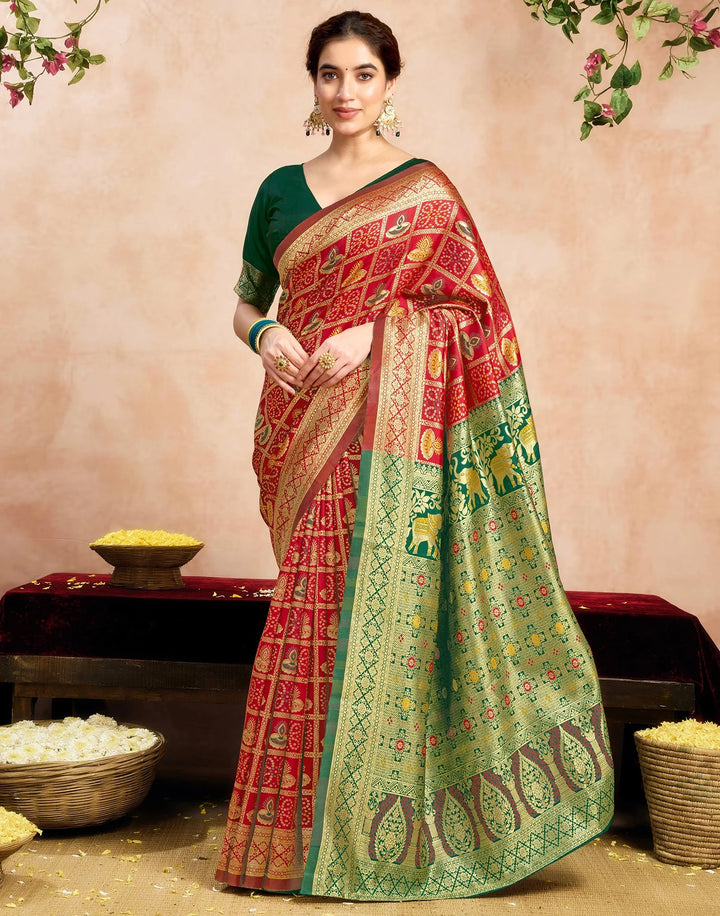 Wedding WearRed Color Banarasi Silk Woven Patola Saree