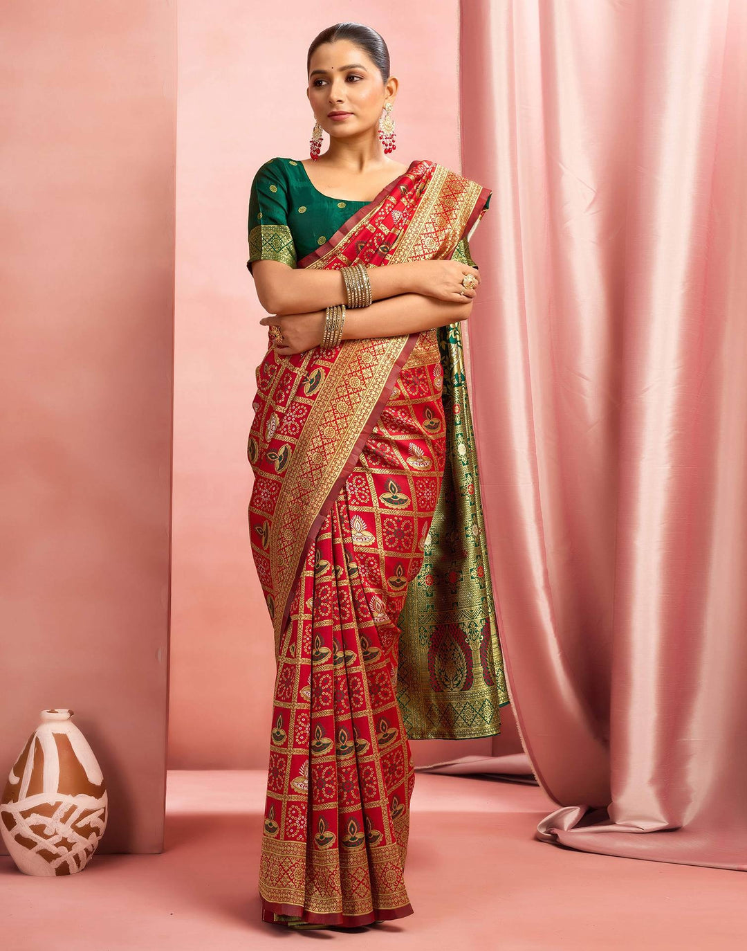 Wedding WearRed Color Banarasi Silk Woven Patola Saree