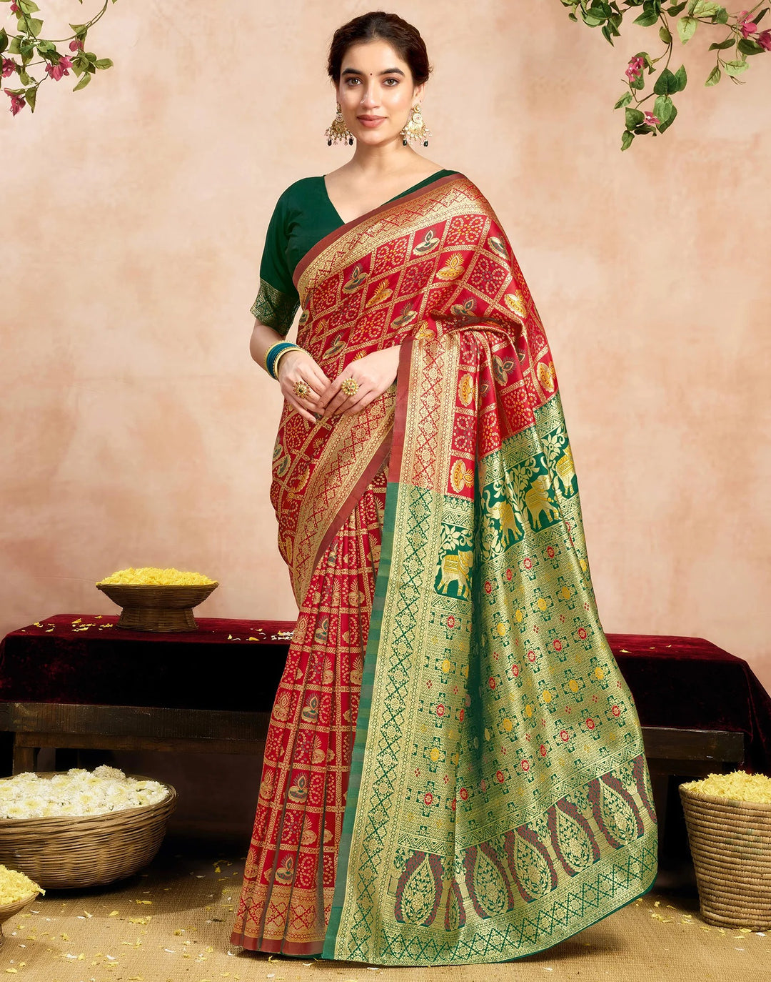 Wedding WearRed Color Banarasi Silk Woven Patola Saree