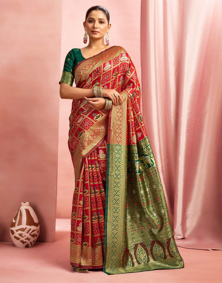 Wedding WearRed Color Banarasi Silk Woven Patola Saree