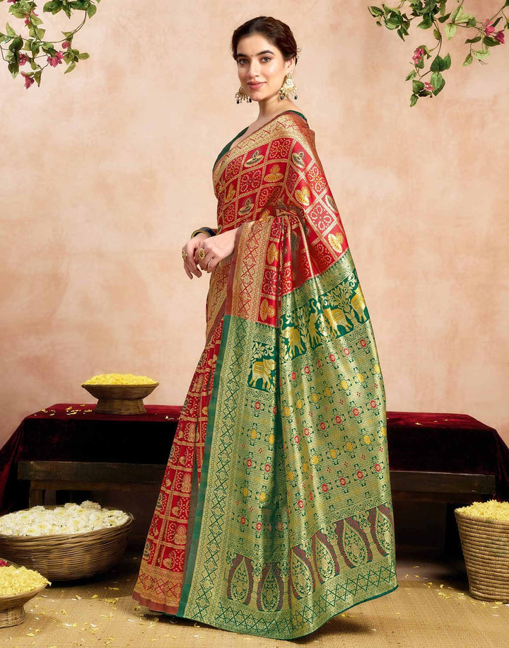 Wedding WearRed Color Banarasi Silk Woven Patola Saree