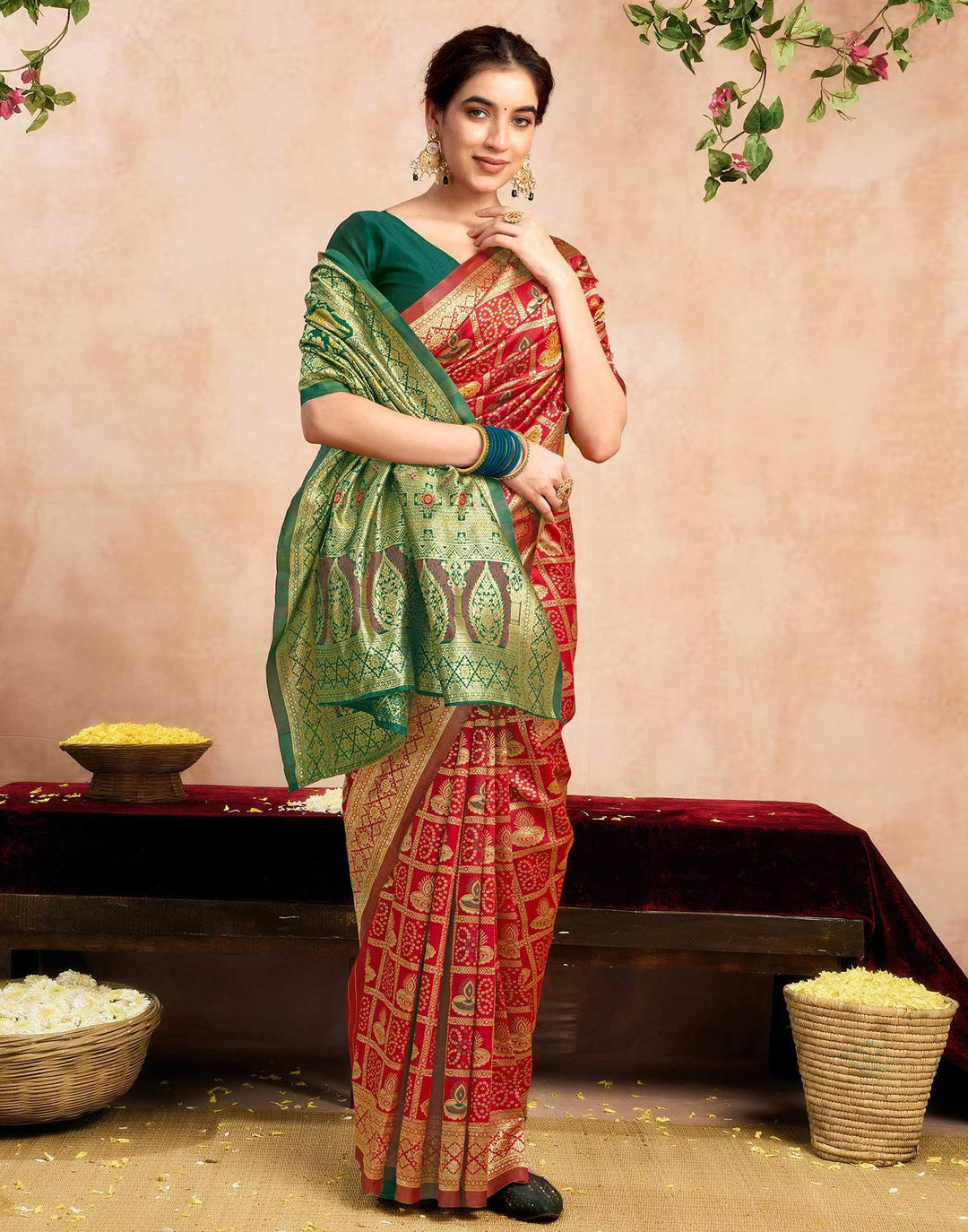 Wedding WearRed Color Banarasi Silk Woven Patola Saree