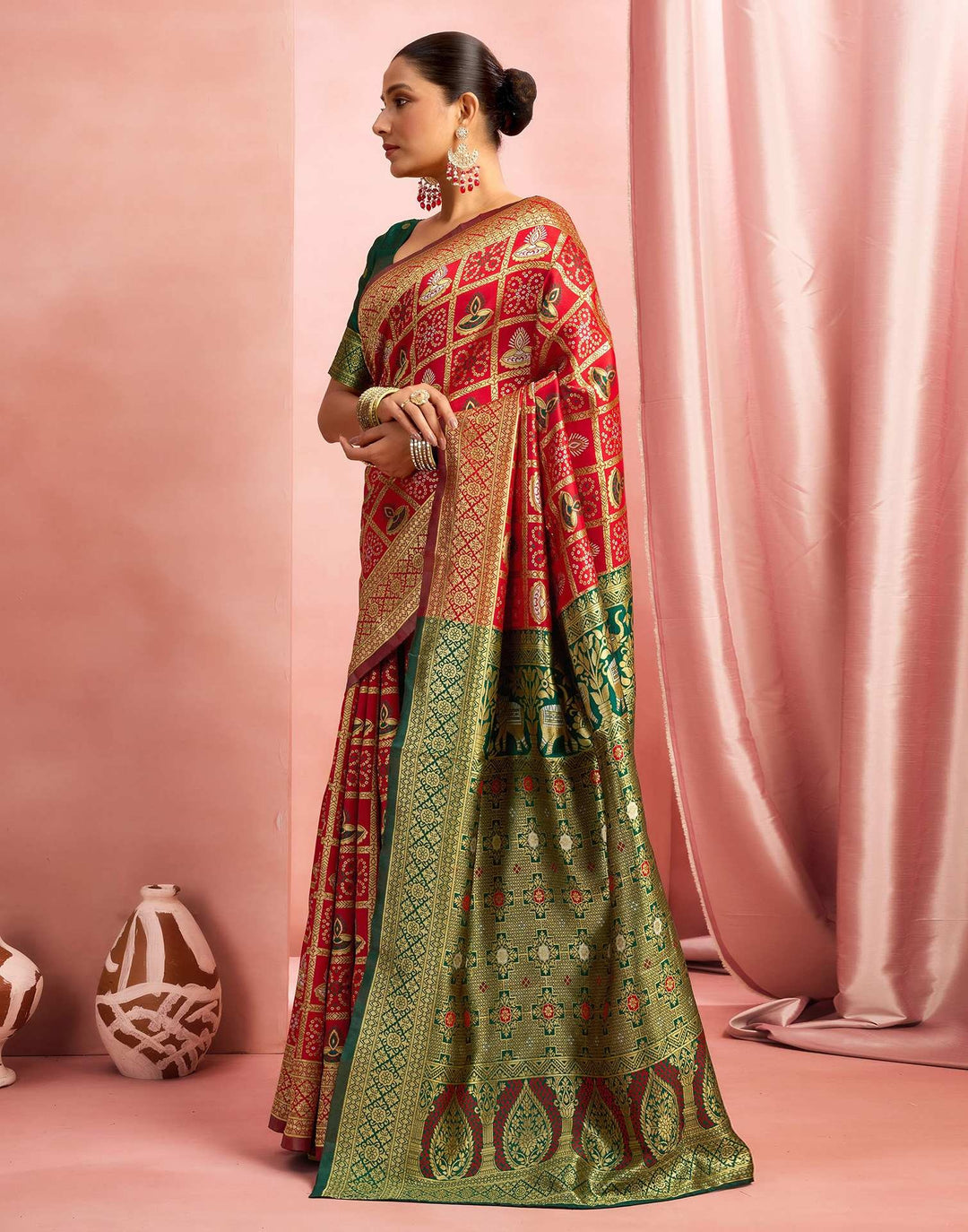 Wedding WearRed Color Banarasi Silk Woven Patola Saree