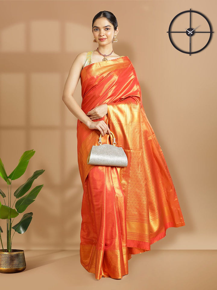 Wedding Wear Red Color Tissue Silk Saree