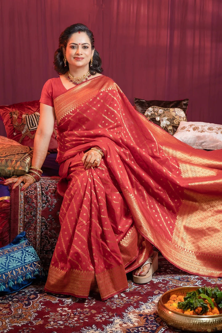 Wedding Wear Red Maroon Color Banarasi Silk Saree