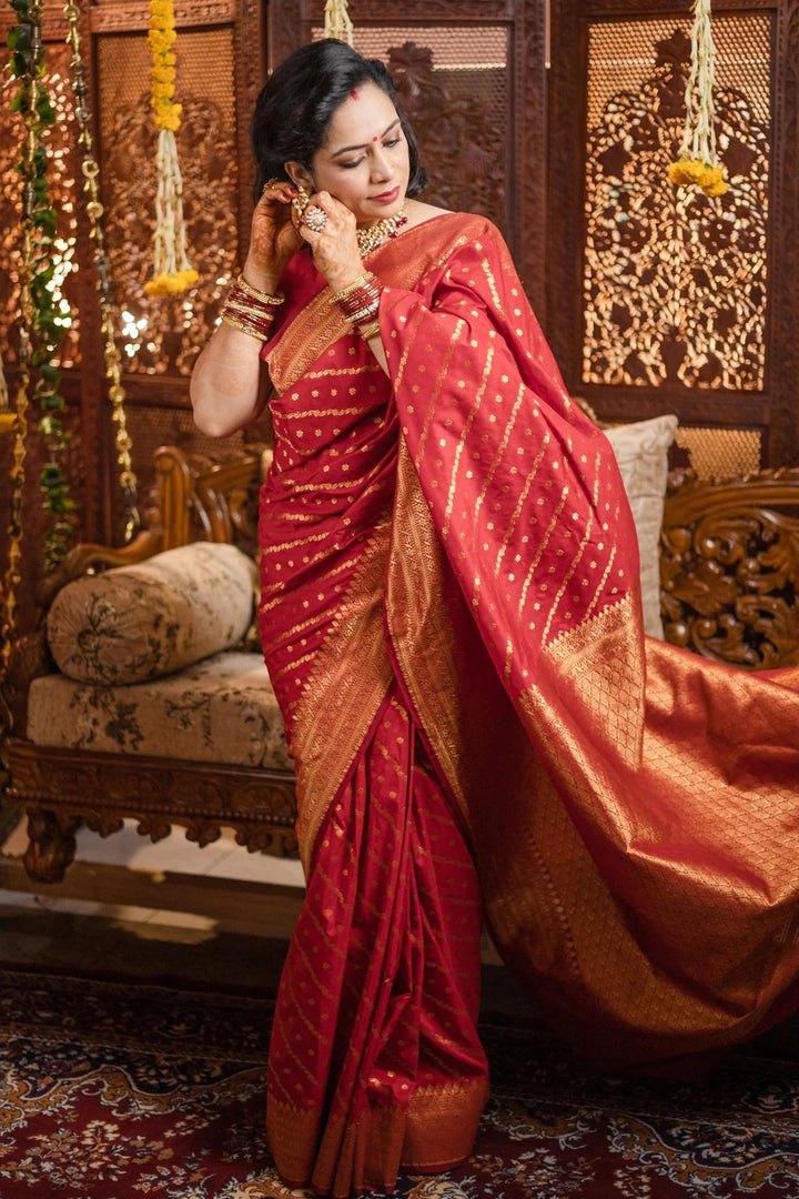 Wedding Wear Red Maroon Color Banarasi Silk Saree