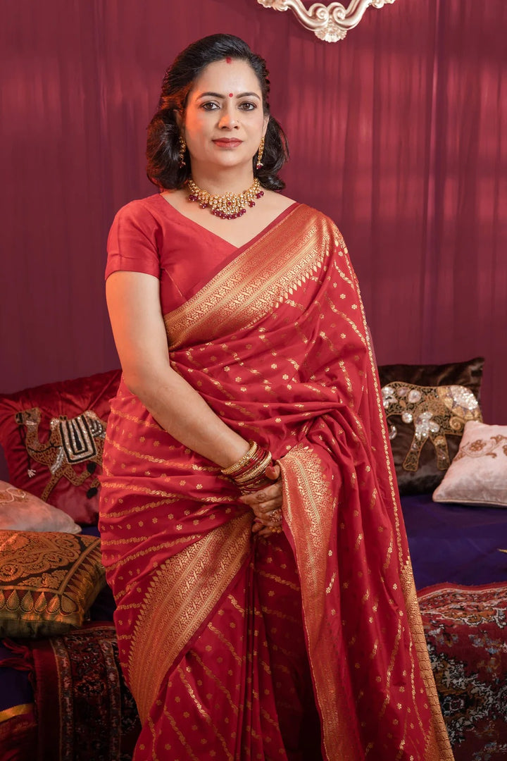 Wedding Wear Red Maroon Color Banarasi Silk Saree