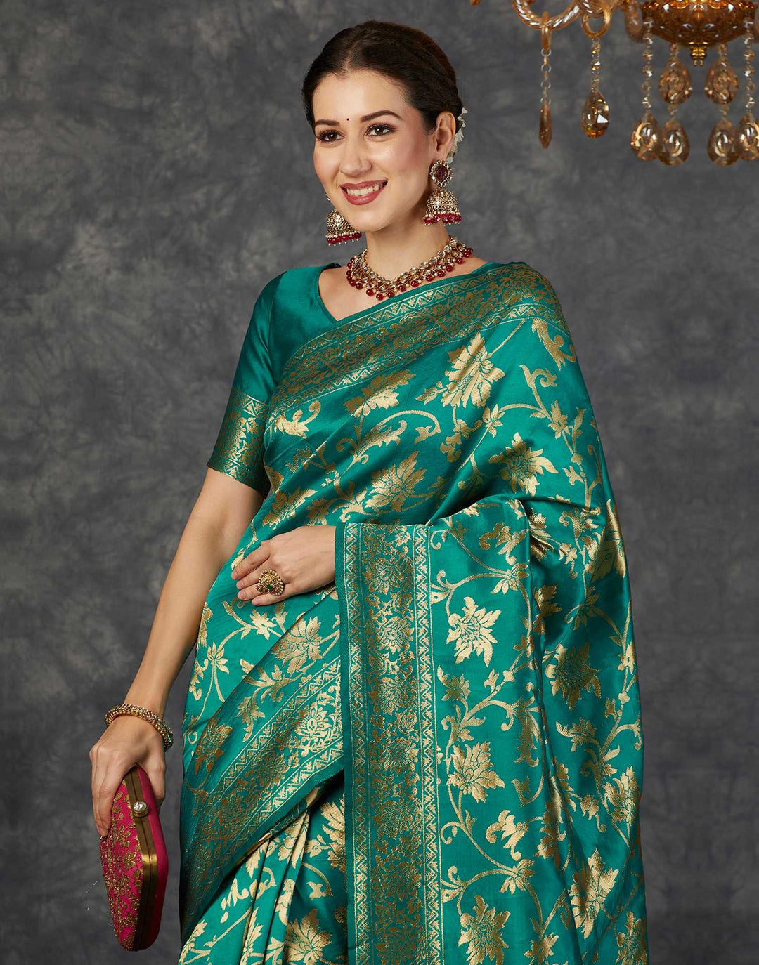 Wedding Wear Teal Green Color Banarasi Saree