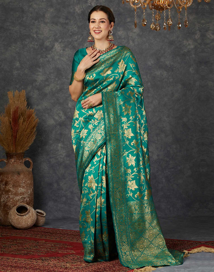 Wedding Wear Teal Green Color Banarasi Saree