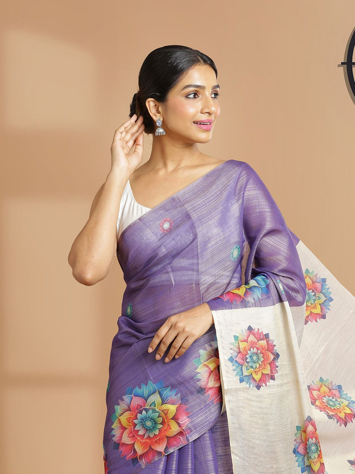 Wedding Wear Violet Color Tissue Silk Saree