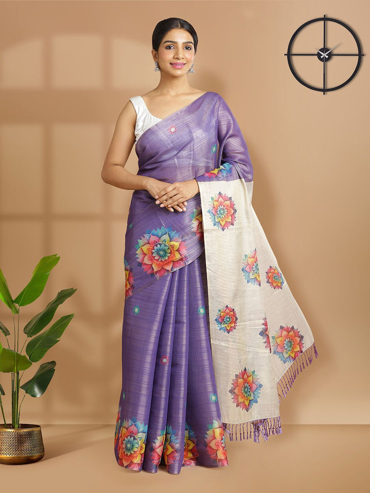 Wedding Wear Violet Color Tissue Silk Saree
