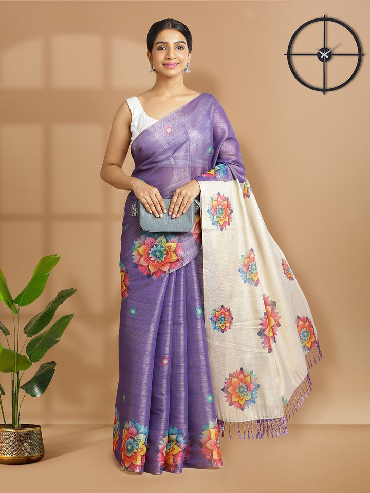 Wedding Wear Violet Color Tissue Silk Saree