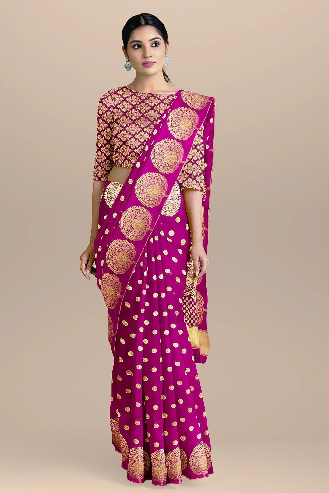 Wedding Wear Voilet Color Banarasi Saree With Heavy pallu